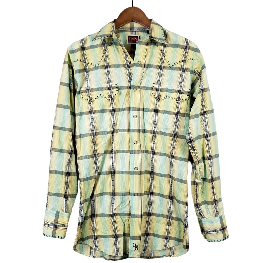 B&D Panhandle Slim Button Up Shirt Pearl Snap Plaid Contrast Stitch - S